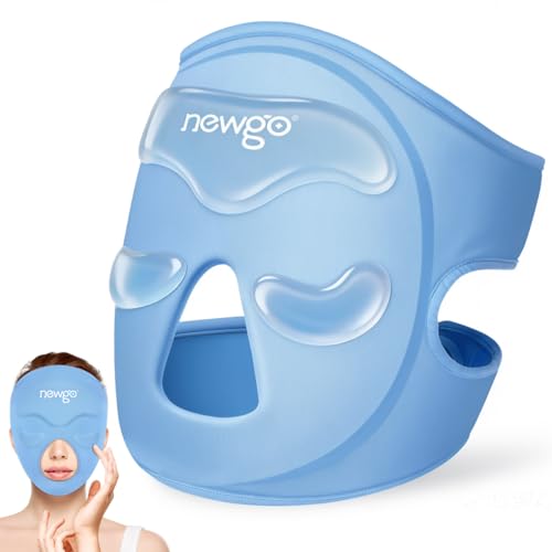 NEWGO Ice Pack Face Ice Mask for Puffy Eyes, Cooling Face Mask Reusable with Thick Gel Pad in Forehead & Eye Zones for Migraines, Post-Surgery, Redness, Allergy Swelling Pain Relief