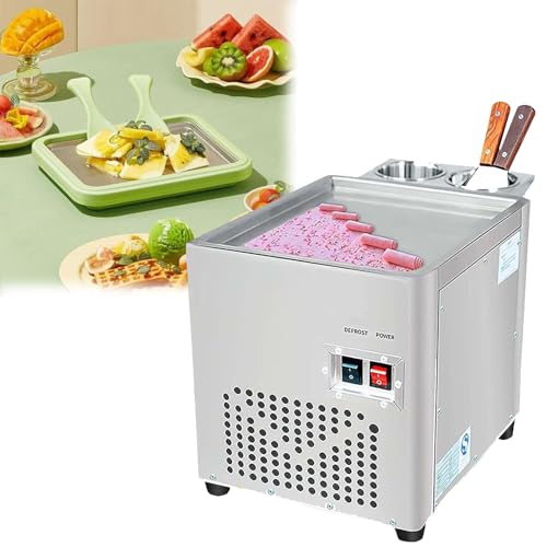 220V Commercial Stir Fried Yogurt Ice Cream Roller Machine,Single Square Pan with 2 Scrapers for Perfect Homemade Ice Cream Rolls