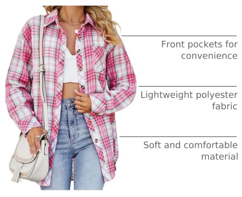 Image of CHYRII Womens Button Down Flannel Shirts Long Sleeve Plaid Shackets Business Casual Blouse Top