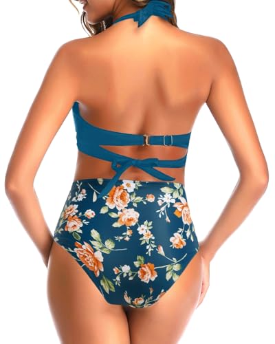 Image of Tempt Me Women Two Piece Swimsuit High Waisted Bikini Halter Vintage Retro Bathing Suit Push up Swimwear