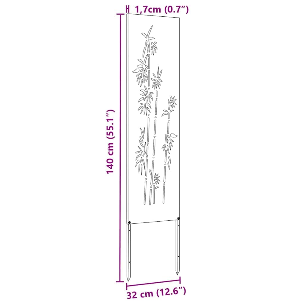 Ogrodowa ochrona przed wzrokiem na płótnie z rdzewiałej stali odpornej na warunki atmosferyczne 32 x 140 cm z matowym wykończeniem i dekoracyjną inkrustacją na taras i do ogrodu, prywatność i