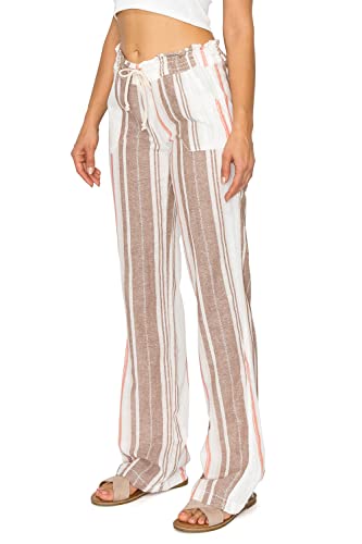 Cali1850 Women's Print Linen Pants - 32" Inseam Oceanside Drawstring Smocked Waist Casual Lounge Beach Trousers with Pockets2