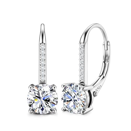 Dangle Moissanite Earrings for Women 𝐌𝐨𝐦 𝐆𝐢𝐟𝐭 Hypoallergenic - S925 Sterling Silver Earrings 18K Yellow Gold Plated D Color Round Cut Leverback Earrings for Her 𝐌𝐨𝐭𝐡𝐞𝐫'𝐬 𝐃𝐚𝐲