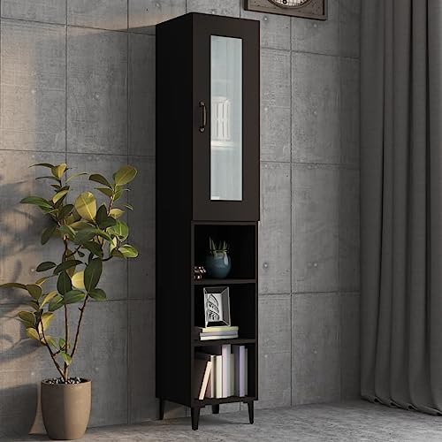 FOZICV Armario auxiliar para salón, dormitorio u oficina, armario de almacenamiento de madera, diseño moderno y elegante, decoración de interiores, color negro, 34,5 x 34 x 180 cm