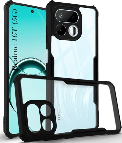 Image of Jkobi Hybrid Back Cover Case for Realme 16T 5G (Shockproof with Polycarbonate Clear Panel | Professional Black)