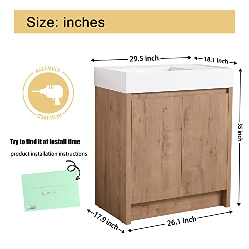 Malwee 30 Inch Freestanding Bathroom Vanity With Sink, 30'' Floor Standing Bathroom Vanity, Modern Vanity With 2 Doors And White Resin Basin Sink Top (Imo, 036-30''W X 18''D+Grb30120Lmo) #TOP1