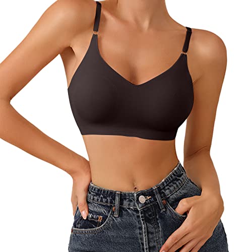 Brasier deportivo para mujer, cómodo, ligeramente forrado, sin costuras, sin costuras, triangular, para entrenamiento, marrón, M