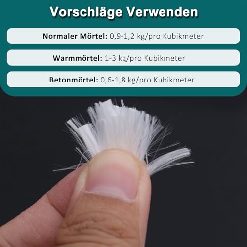 Polypropylen Faser, Polyfasern 12 mm für Beton Mörtel Gips, Polymerfasern Verstärkung Widerstand, Verhindert Rissbildung Reduziert Schrumpfung, Homogene Verteilung der Mischung