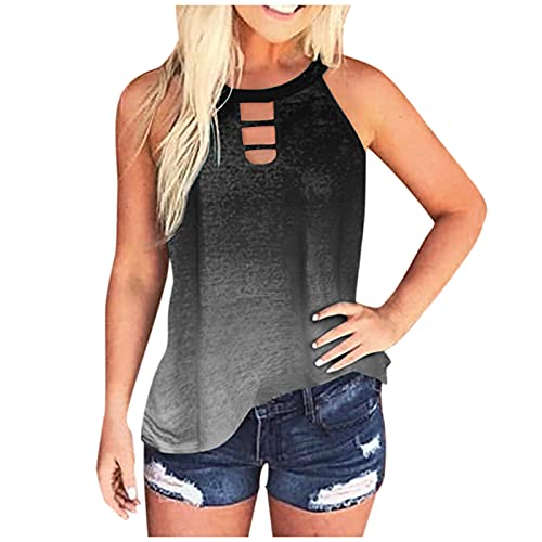 Generic Conjunto de ropa para mujer, camiseta sin mangas, chaleco básico, camiseta suelta, camiseta para mujer, Negro , XXL