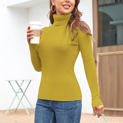 Image of Rocorose Women's Ribbed Turtleneck Sweater Long Sleeve Knitted Solid Pullover