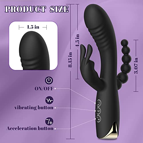 Rabbit Anal Dildo Vibrator With 10 Vibrating Clitoris Stimulator Sex Toy 3 In 1 G Spot Vibrator, Anal Stimulator Massager For Adult Sex Toys Women & Couple Games Silicone Waterproof Rechargeable #TOP6