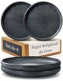 Cosumy Set da 4 Piatti da Cena in Ceramica Nera Ø26 cm – Piatti Artigianali con Smalto Reattivo – Servizio Piatti Elegante, Adatti al Microonde e Lavabili in Lavastoviglie – Set Piatti per 4 Persone