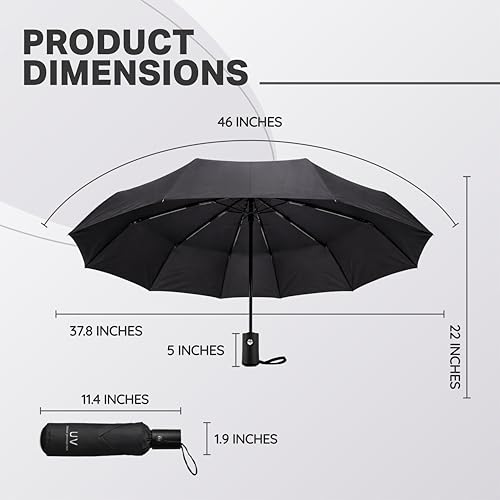 Image of Robustt Wind Resistant Waterproof Umbrella - Black (Pack of 1) | Auto Open & Close Mechanism | Lightweight & Compact | Heavy Duty | Travel- Friendly