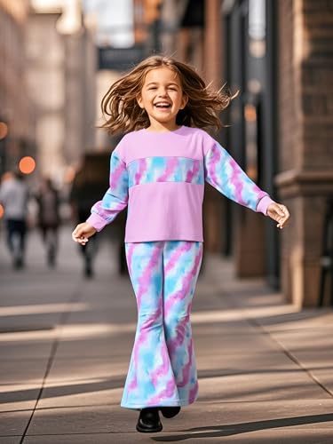Image of OLMRJKD Girls 2 Piece Outfits Long Sleeve Letter Printed Sweatshirt & Flared Pants Fall Clothing Set Size 7-14 Years