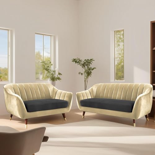 Image of Atticus 3+2 Seater Sofa Set for Living Room (Cream Black Colour) Premium Fabric Sofa