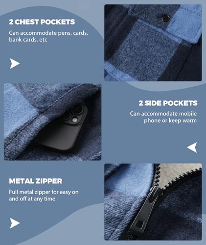 Image of ZITY Men's Flannel Hooded Jacket Fleece Sherpa Lined Plaid Shirts Jackets Zip Up Sweatshirt Hoodies for Men with 4 Pockets