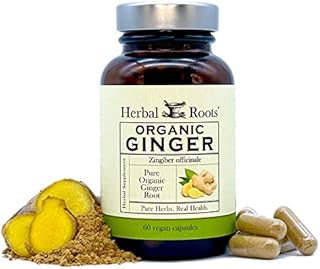 Herbal Roots Pure Certified Organic Ginger Root Capsules | 1,200 mg per Serving | 60 Vegan Capsules | Made in USA