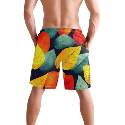 Men’s Swim Trunks Yellow Green Red Leaves Beach Board Shorts Swimming Short Pants Running Sports Surffing Shorts3