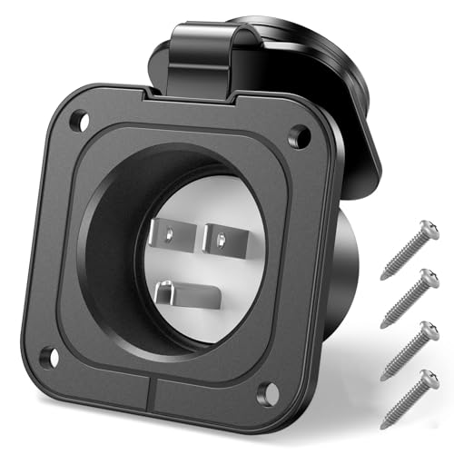 15 Amp Flanged Inlet 125V,NEMA 5-15 RV Shore Power Inlet Plug w-Waterproof & Back Cover,2 Pole 3-Wire AC Port Plug,ETL Listed Generator Male Receptacle for Marine Boat RV Car Shed