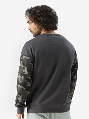 Image of The Souled Store Black Ops Men and Boys Long Sleeve Round Neck Grey Oversized Fit Sweatshirts Oversized Sweatshirts for Men Hoodies Pullovers Graphic Printed Relaxed Loose Fit Drop Shoulder Casual