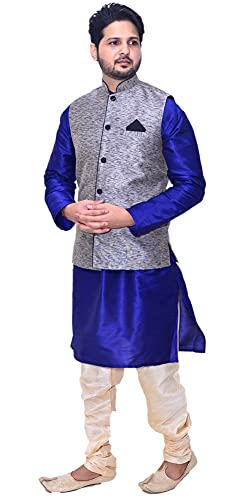Image of Men's Silk Kurta Pyjama With Waistcoat