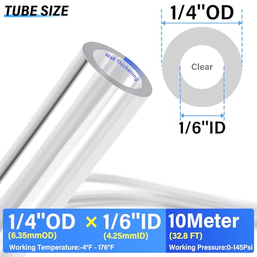 Image of TAILONZ PNEUMATIC Clear 1 /4 Inch OD 10 Meter 32.8ft PU Polyurethane Air Tubing Kit Pipe Hose Air Line Tubing Air Hose Fittings Push to Connect Fittings(27PCS)