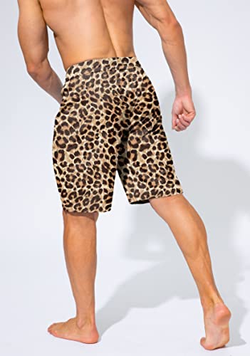 Men's Swim Trunks Quick Dry Board Shorts with Zipper Pockets Beach Shorts Bathing Suits for Men - No Mesh Liner(Leopard,3XL)
