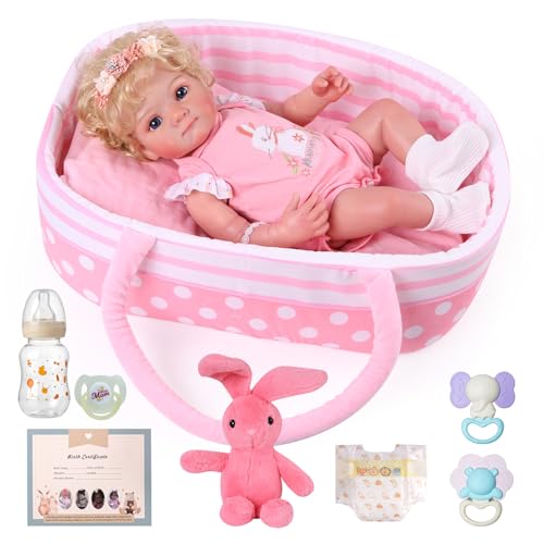 Muñeca Bebé Reborn con Moisés 17 Pulgadas miniatura 1