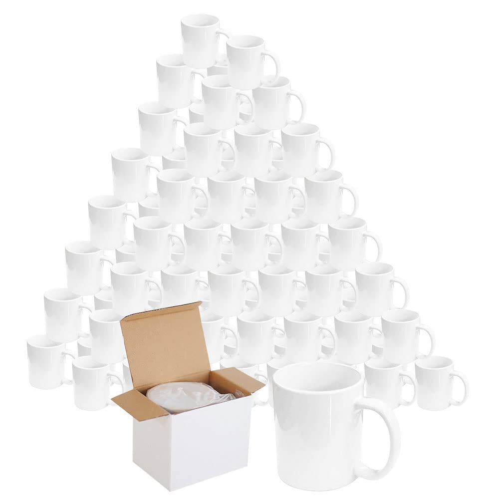 Yesuitme White Sublimation Mugs 11oz Blank Small Handle Heat Press AAA Grade Coffee Mug with Gift Boxes, Double ORCA Coated Ceramic Plain White Mugs for Heat Press Printing (72)