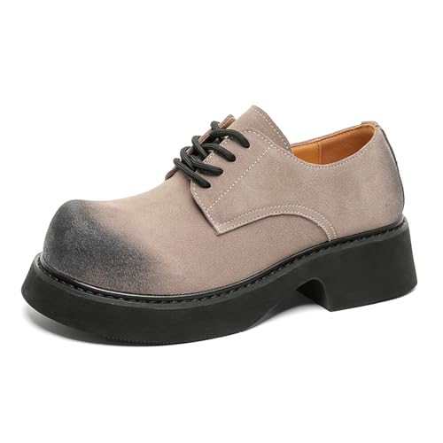Men's Big Round Toed Lace Up Platfrom Oxfords Comfort Chunky Heel Non Slip Derby Shoes for Stylish Leisure Work Dress