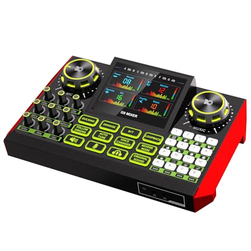 Image of Audio mixer, suitable for live streaming, singing, and gaming on computer /phone; soundboard for 3.5mm condenser microphone; podcast mixer with live sound card, noise reduction, and one-touch mute