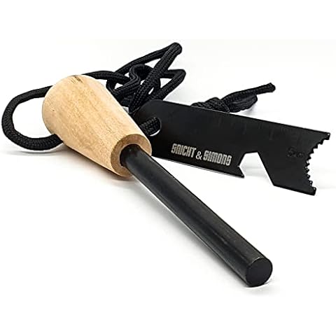 Feuerstahl outdoor mit Handmade Griff: 20.000 Zündungen - ⌀8 mm Ferro Rod - 80 mm lang - der ultimative Outdoor-Begleiter für Bushcrafting und mehr! Inklusive Magnesium Stab als Feuerzeug alternative Cover