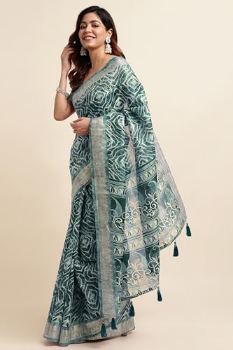 Image of MIRCHI FASHION Women Saree Cotton Blend Kalamkari Printed | Comfortable Office and Regular Daily Use Sari with Unstitched Blouse Piece