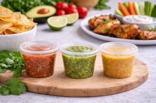 Image of 1 oz Clear Plastic Souffle Cup, BPA Free Portion Cups With Lids, 100 Sets | Perfect for sauces, dressings, condiments, samples, snacks and portion control applications