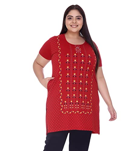 Image of In Love Women's Printed Cotton Plus Size Longline T-Shirt Half Sleeve with Pockets Pack of 2