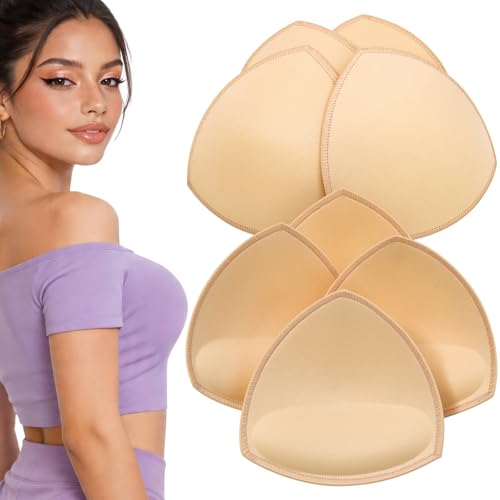 ElaGlow Bra Inserts 4 Pairs, Sports Bra Pads Inserts for Women, Sew in Bra Cups for Dresses, Bathing Suit Inserts (Medium, Beige)