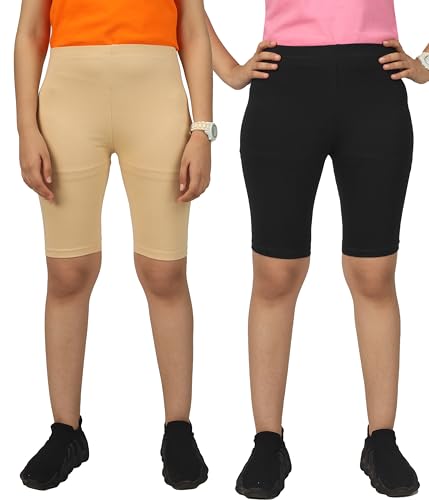 Image of KYDA Kids Girls's Stretchable Anti Bacterial Cycling Shorts, Yoga & Workout Gym Shorts (Pack of 2)