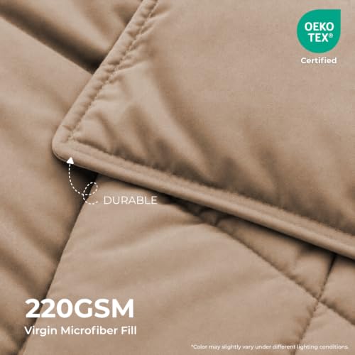Image of King Size Comforter for Double Bed, 220 GSM Soft Microfiber AC Comforter, All Season Lightweight Reversible Blanket Bed Quilt, Premium Bedding, 90 x 100 Inch, Cream-Light Brown