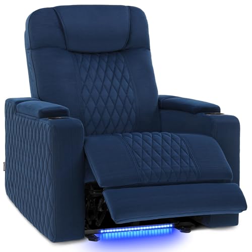 MCombo Zero Gravity Oversized Power Recliner Chair for Adults with Power Headrest & LED Light, Fabric Recliner Chair for Living Room & Home Theater, USB & Type C Port, Armrest Storage HTS401