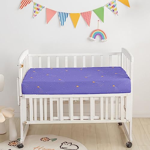 Image of Crib Bedding Set, 3pcs Nursery Bedding with Comforter Crib Sheet & Crib Skirt - Purple Starry Sky Moon Printed for Baby Boys and Girls