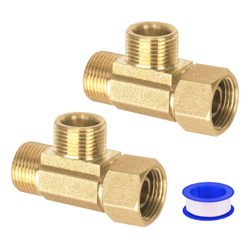Brass Add-A-Tee Valve 3/8 Compression Inlet x 3/8 Outlet x 3/8 Outlet Easy Connect Tee Built-in Sealing Gasket with Faucet Dishwasher Toilet Tank etc