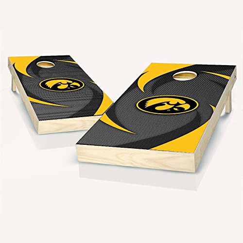 Skip's Garage Iowa Hawk Swoosh Cornhole Set - Include Edge Lights + Score Tower