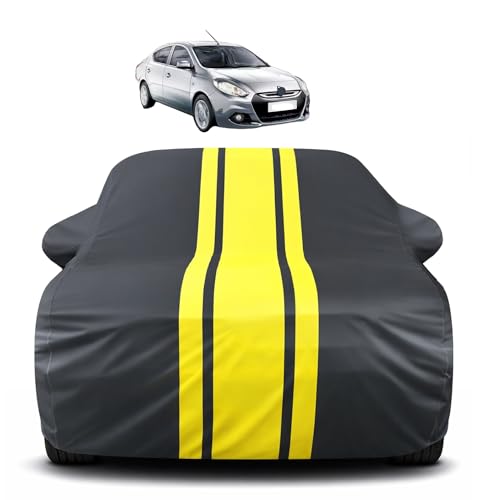 Image of Auto Hub Car Cover Compatible with Renault Scala with Mirror Pocket, Soft Cotton Lining, Scala Car Cover Waterproof - Yellow-Black