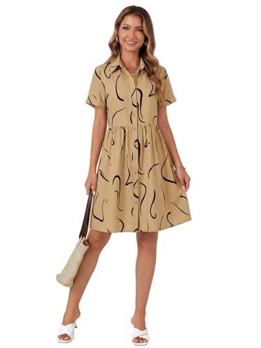 Image of Rooscier Women's Striped Shirt Dress Button Down Collared Short Sleeve Mini Dress
