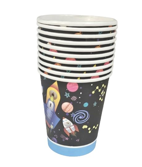 JAGMAG® Space Theme Printed Disposable Party Paper Cups for Hot & Cold Beverages, Rocket Outer Space Theme Paper Glass for Birthday, Party (10 Pcs, Multicolor), 200 Milliliter