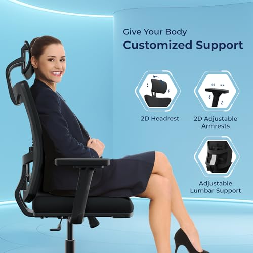 Image of The Sleep Company Onyx Orthopedic Office Chair | Patented SmartGRID seat | Adjustable Lumbar Support | Ergonomic Sitting Posture | High Back Chair | Work, Home, Study | Free Installation | Black