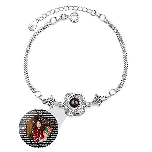 Personalized Photo I Love You Projection Bracelet in 100 Languages Simple Sterling Silver Bangle Unisex Birthday Valentine s Day Anniversary Ideals for Lovers(Silver9)