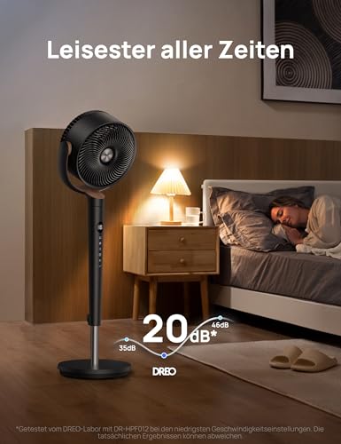 DREO Standventilator sehr leise, Ventilator groß mit Fernbedienung, 20dB Silent Ventilator mit DC-Motor, 120° Oszillierend, 4 Modi, 94-107cm höhenverstellbar, Bodenventilator, TurboPoly™ Fan 512 6