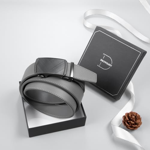 Image of Drowsmen Leather ratchet belt 1 3 /8 inch with Click Sliding Automatic Buckle, Adjustable belt Trim to Fit