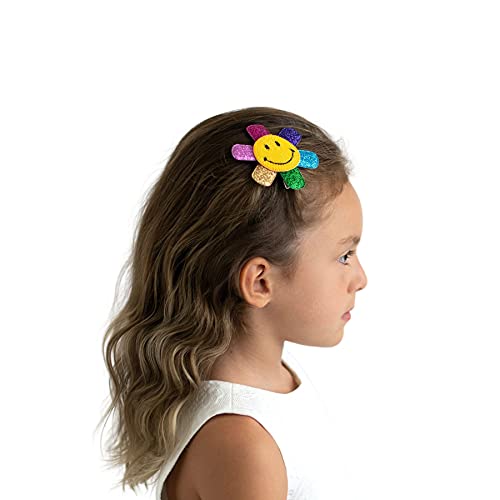 Summer Crystal Smiley Face Hair Clip, Cute Nonslip Alligator Glitter Rainbow Hair Clip, For Girls and Children and Women, 3 Inch